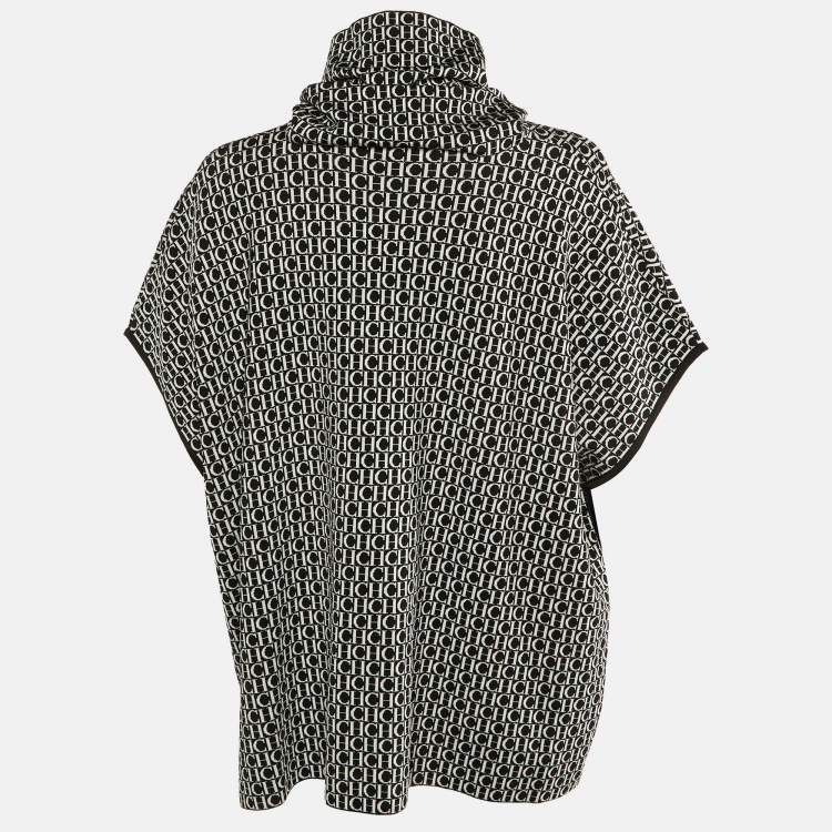 Pre Owned CH Carolina Herrera Monochrome Logo Intarsia Knit neck Wrap Detail Pullover S