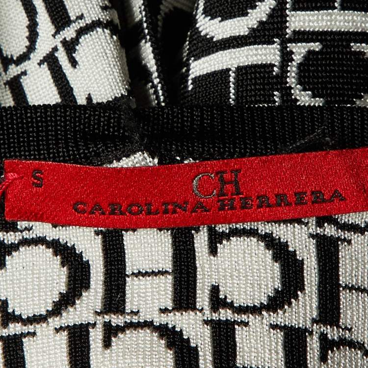 Pre Owned CH Carolina Herrera Monochrome Logo Intarsia Knit neck Wrap Detail Pullover S