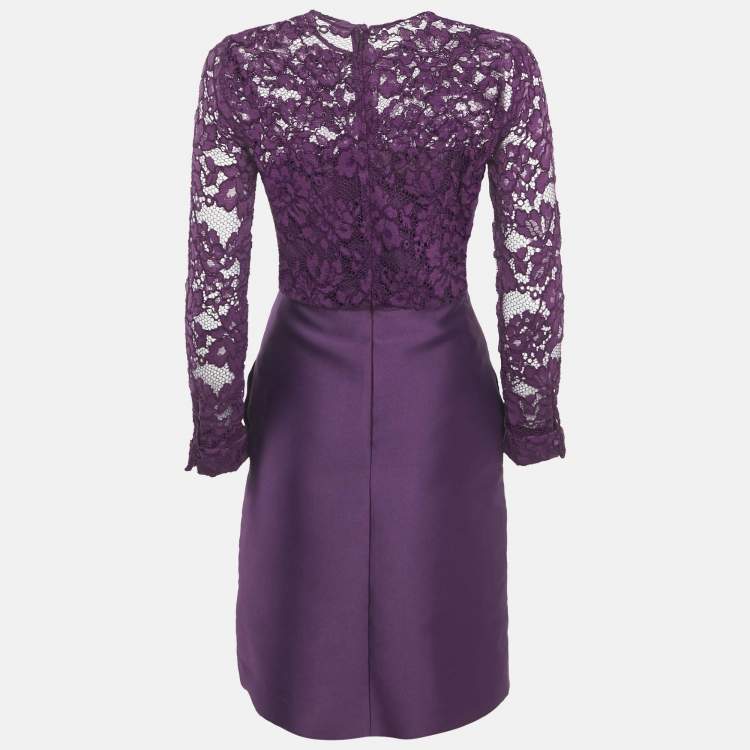 Pre Owned CH Carolina Herrera Purple Lace and Satin Short Dress S