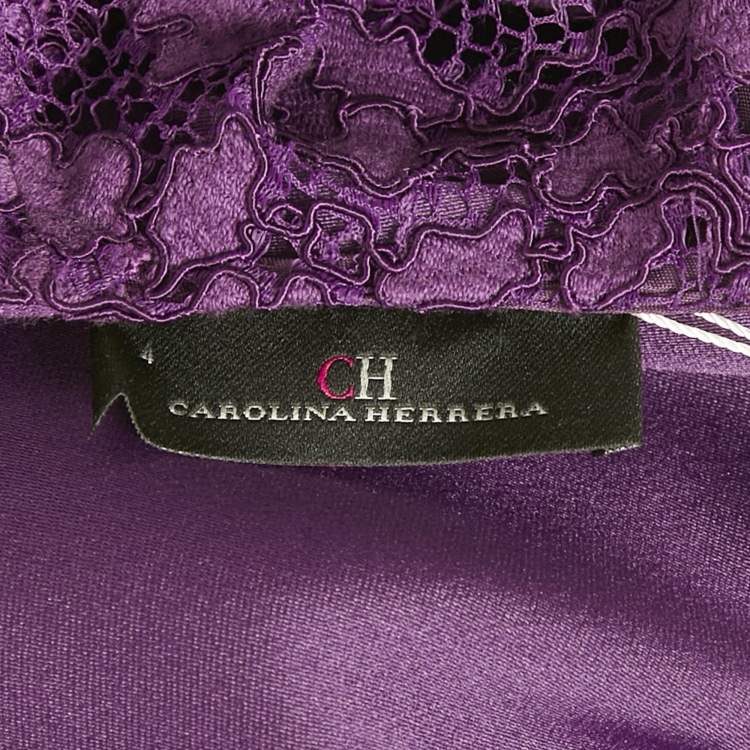 Pre Owned CH Carolina Herrera Purple Lace and Satin Short Dress S
