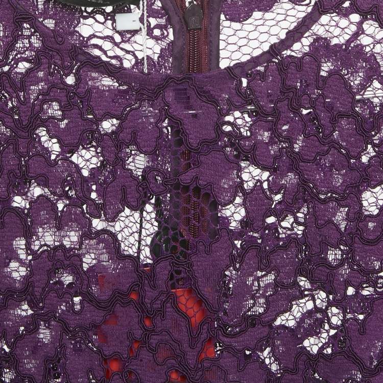 Pre Owned CH Carolina Herrera Purple Lace and Satin Short Dress S