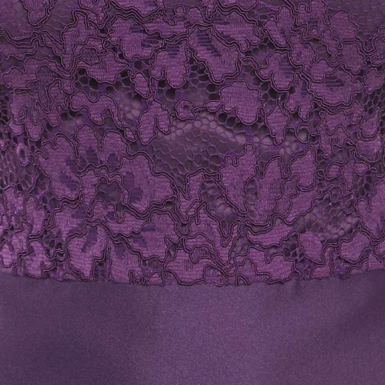 Pre Owned CH Carolina Herrera Purple Lace and Satin Short Dress S