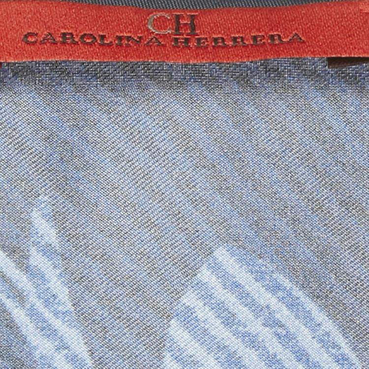Pre Owned CH Carolina Herrera Blue Logo Floral Print Silk Asymmetric Tunic L