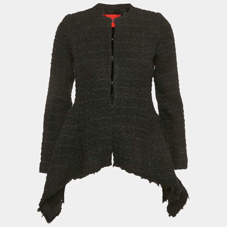 Pre Owned CH Carolina Herrera Black Tweed Flared Asymmetric Jacket S