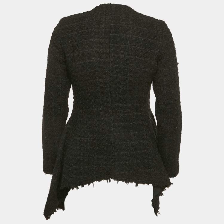 Pre Owned CH Carolina Herrera Black Tweed Flared Asymmetric Jacket S