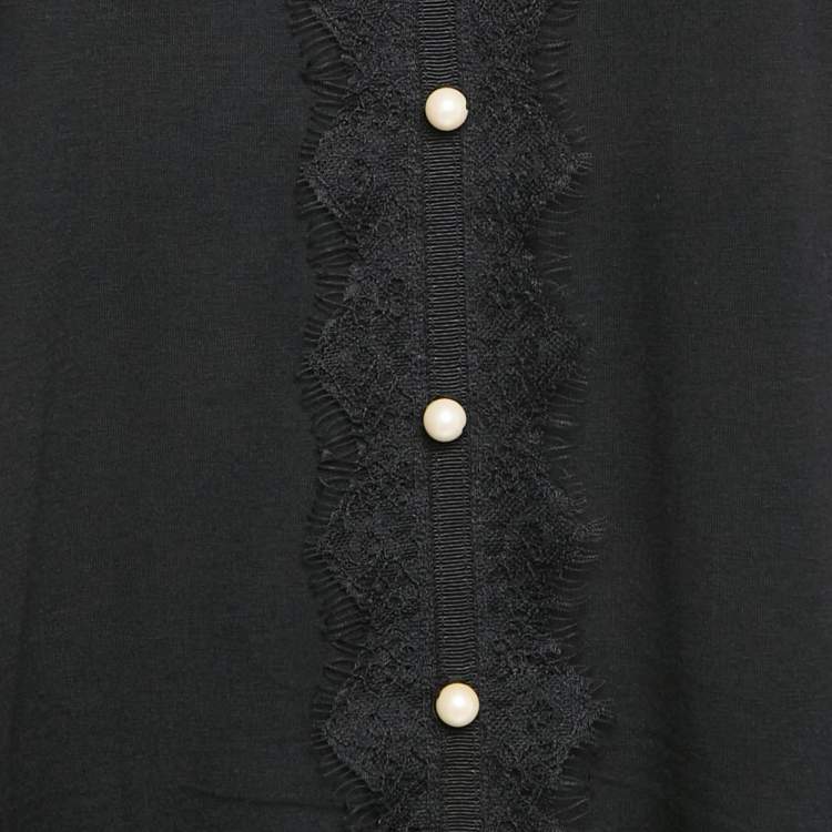 Pre Owned CH Carolina Herrera Black Lace Trim Knit and Silk Top M