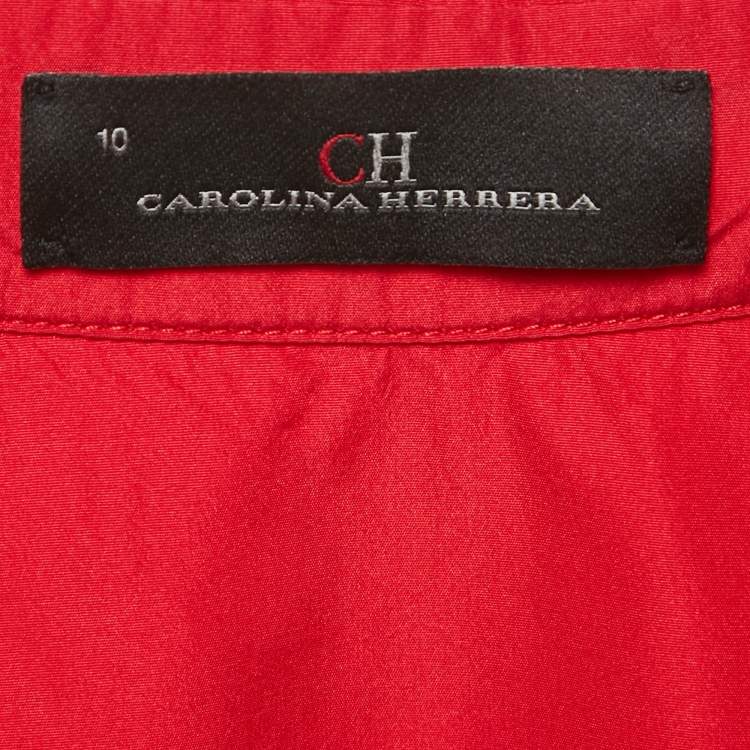 Pre Owned CH Carolina Herrera Red Taffeta Tiered Sleeveless Shirt Dress L