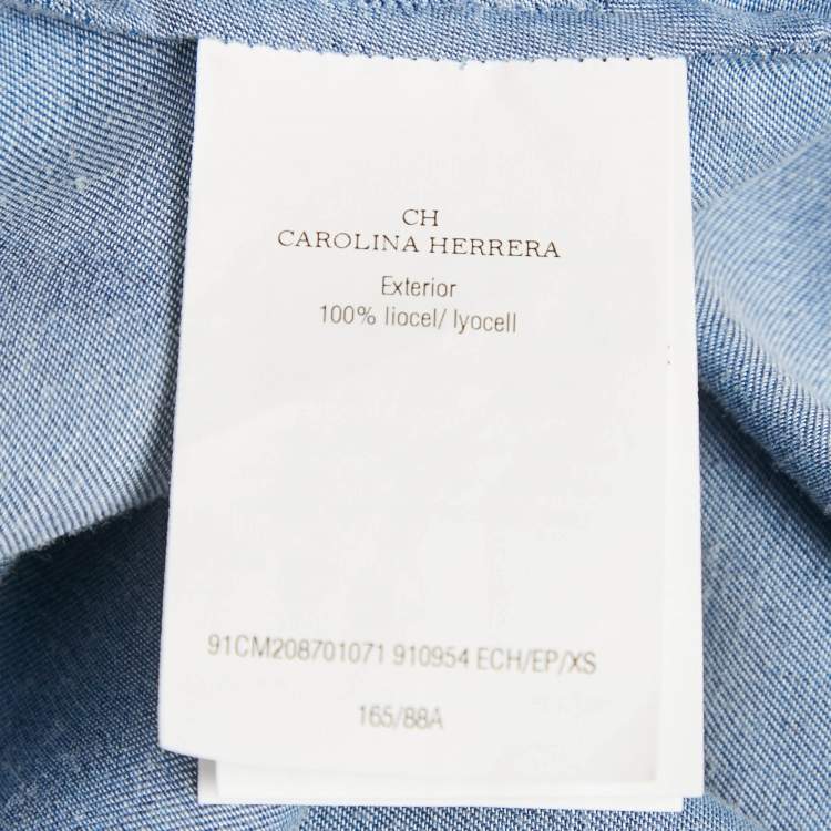Pre Owned CH Carolina Herrera Blue Lyocell Plunging Neck Blouse XS