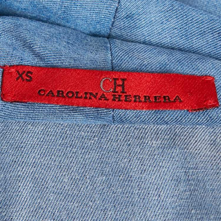 Pre Owned CH Carolina Herrera Blue Lyocell Plunging Neck Blouse XS
