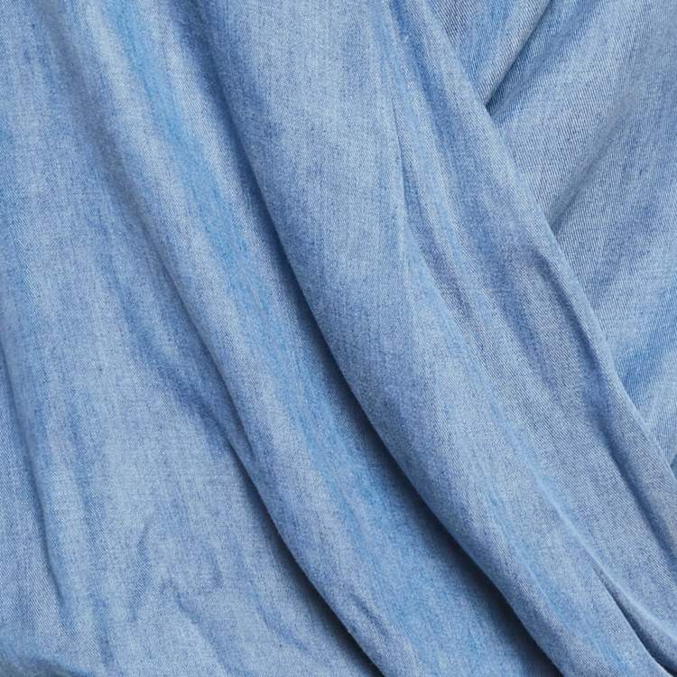Pre Owned CH Carolina Herrera Blue Lyocell Plunging Neck Blouse XS