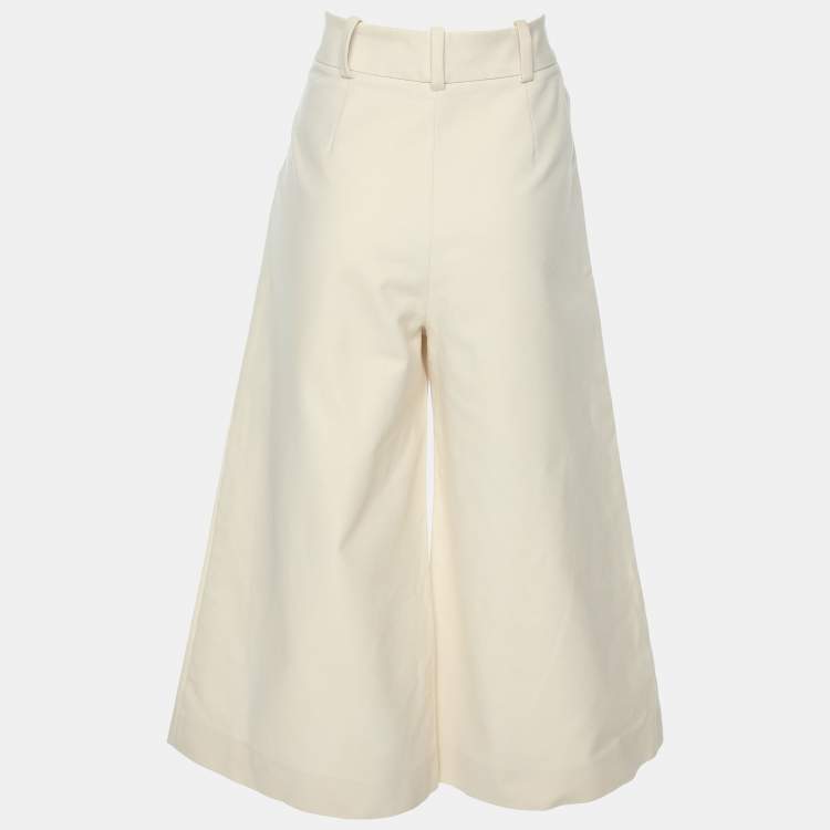 Pre Owned CH Carolina Herrera Cream Stretch Cotton Wide Leg Capri Pants S