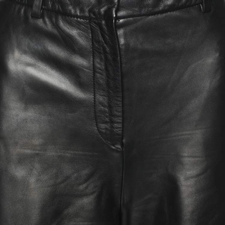 Pre Owned CH Carolina Herrera Black Lambskin Leather Wide Leg Capri Pants M