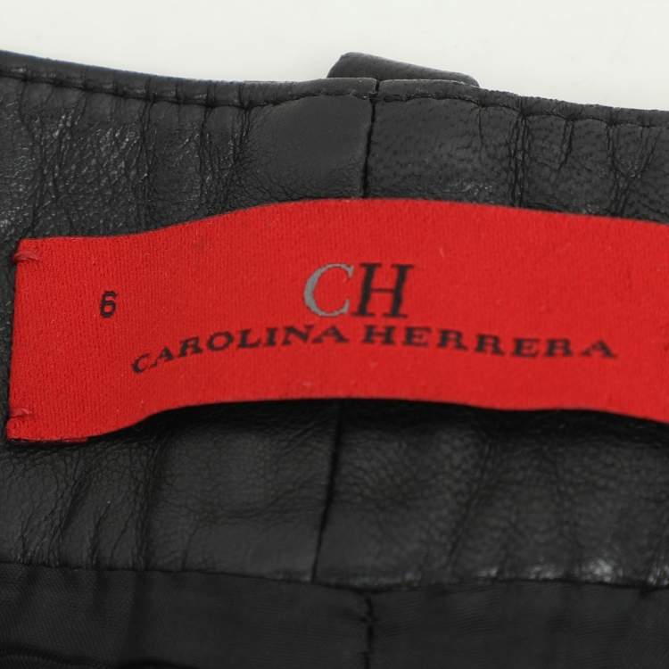 Pre Owned CH Carolina Herrera Black Lambskin Leather Wide Leg Capri Pants M