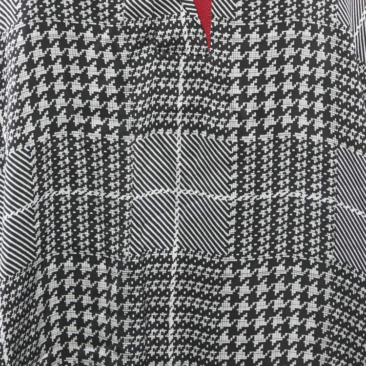 Pre Owned CH Carolina Herrera Black Houndstooth Print Satin Loose Fit Blouse XS