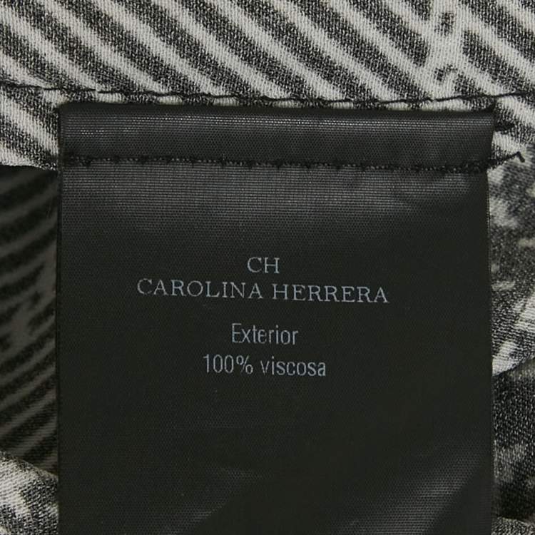 Pre Owned CH Carolina Herrera Black Houndstooth Print Satin Loose Fit Blouse XS
