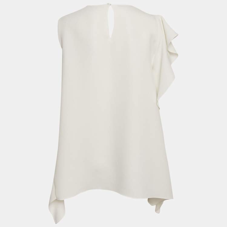 Pre Owned CH Carolina Herrera White Crepe Ruffled Sleeveless Top S