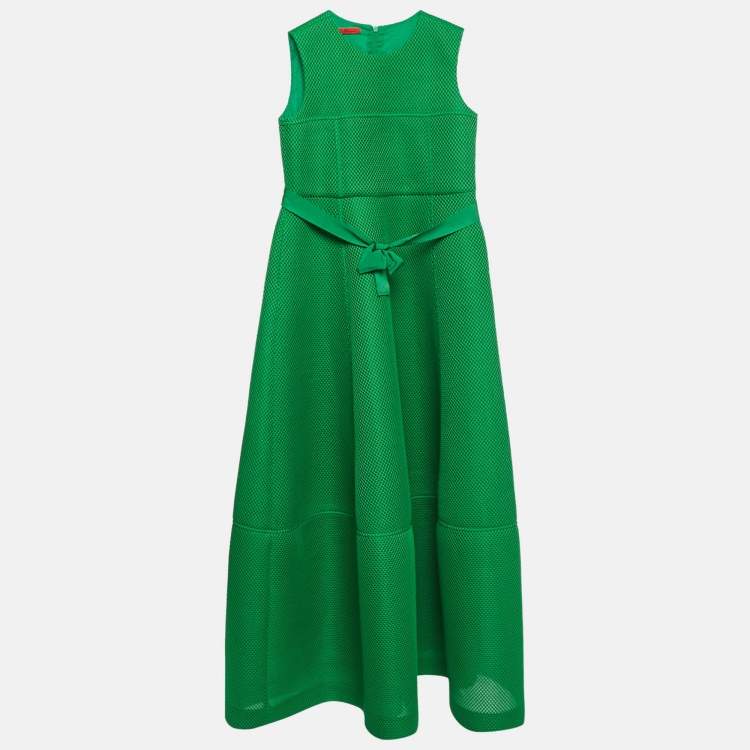 Pre Owned CH Carolina Herrera Green Mesh Bow Detail Sleeves Midi Dress L 
