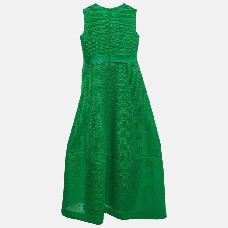Pre Owned CH Carolina Herrera Green Mesh Bow Detail Sleeves Midi Dress L 