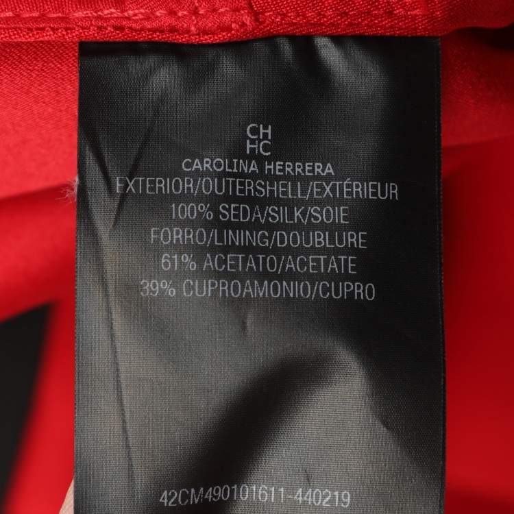 Pre Owned Carolina Herrera Red Silk Pleated Maxi Skirt S