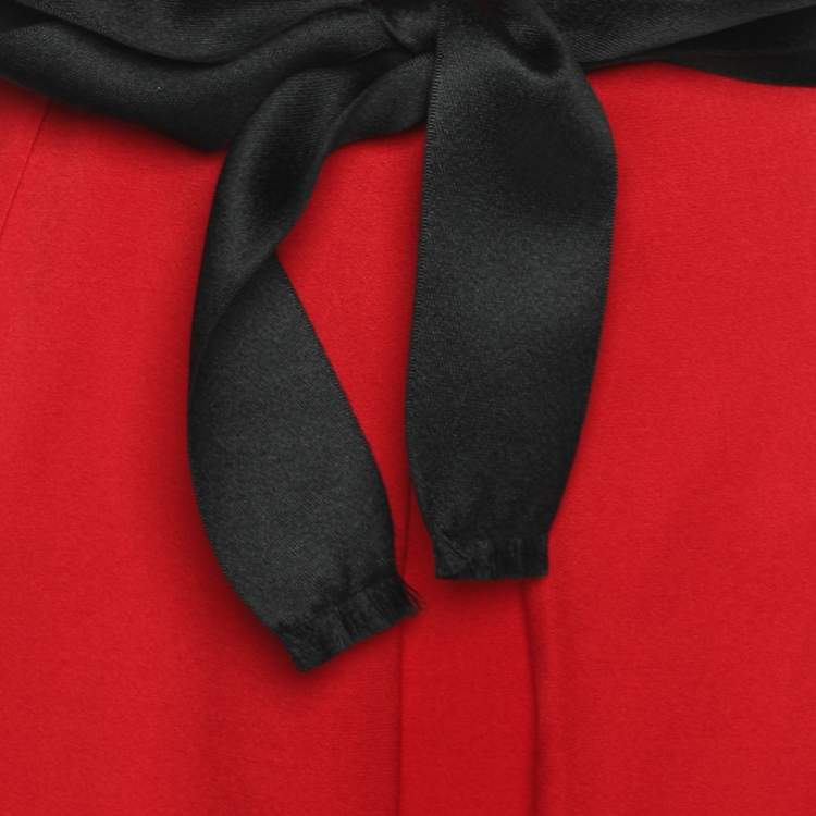 Pre Owned Carolina Herrera Red Silk Pleated Maxi Skirt S