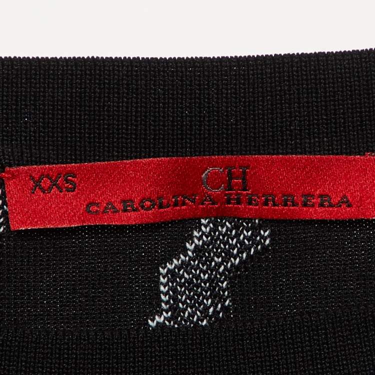 Pre Owned CH Carolina Herrera Monochrome Floral Jacquard Knit Top XXS