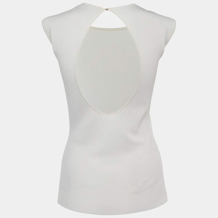 Pre Owned CH Carolina Herrera Off White Knit Open Back Top XS