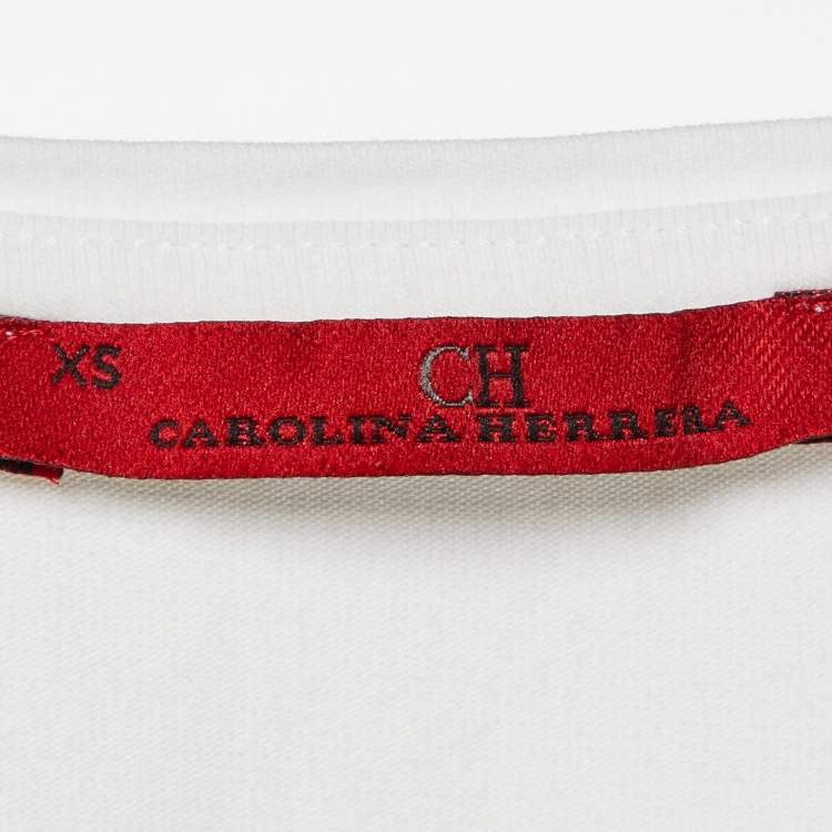 Pre Owned CH Carolina Herrera White CH Embroidered Cotton T-Shirt XS