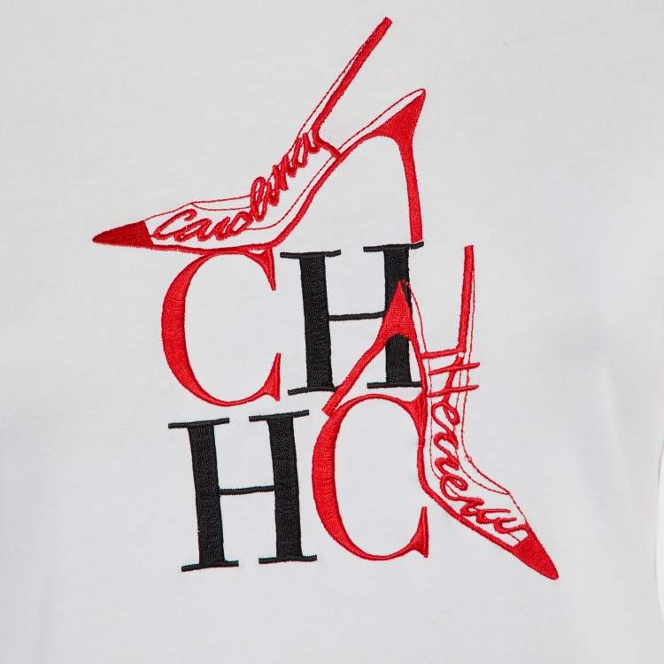 Pre Owned CH Carolina Herrera White CH Embroidered Cotton T-Shirt XS