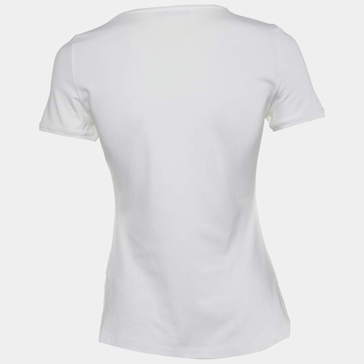 Pre Owned CH Carolina Herrera White CH Embroidered Cotton T-Shirt XS