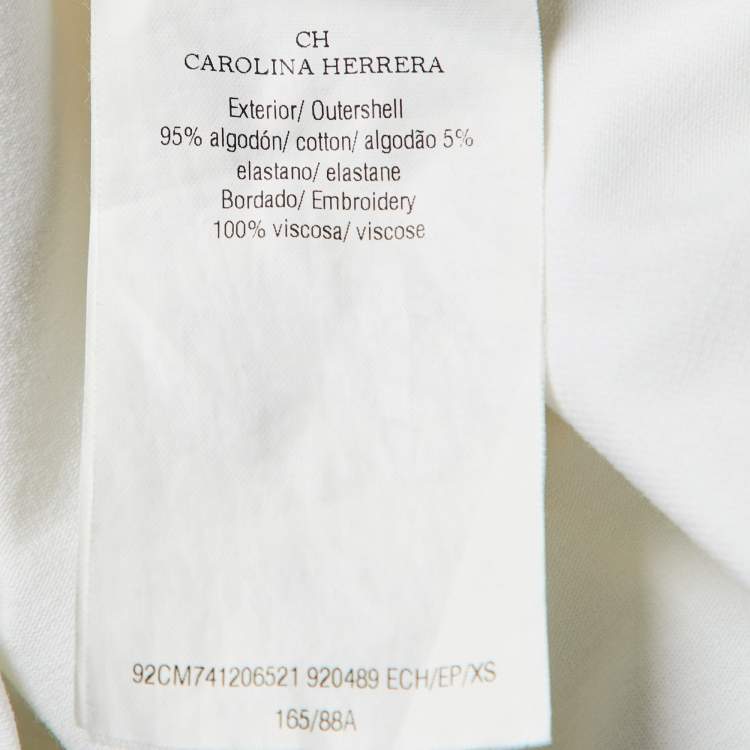 Pre Owned CH Carolina Herrera White CH Embroidered Cotton T-Shirt XS