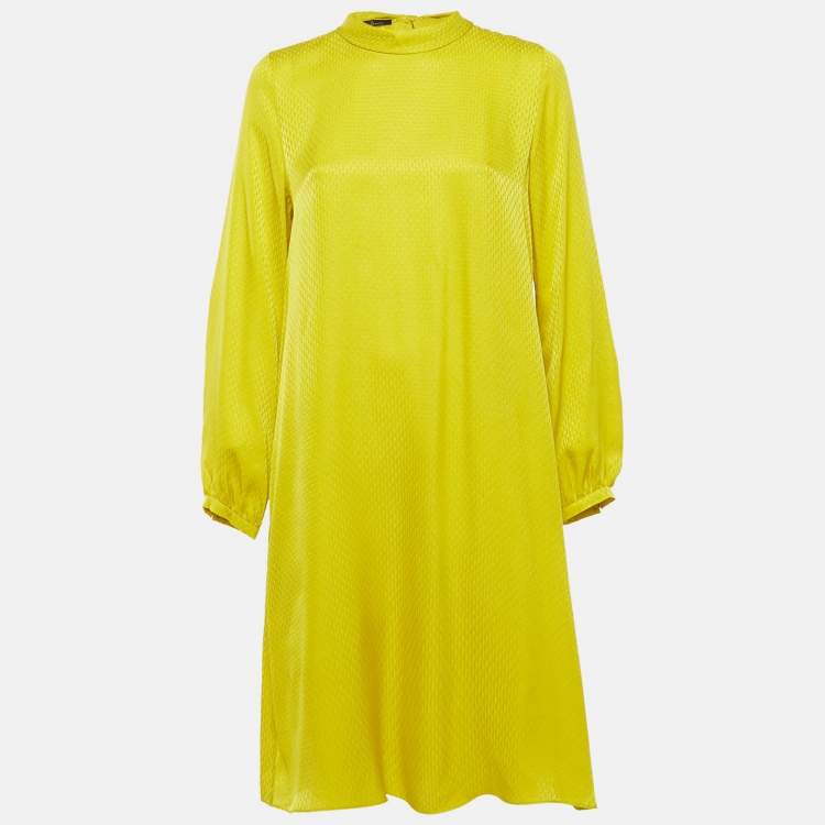 Pre Owned CH Carolina Herrera Yellow Monogram Jacquard Silk Short Dress S