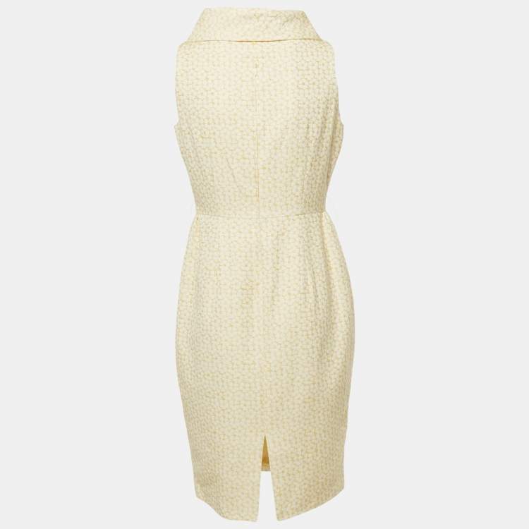 Pre Owned CH Carolina Herrera Yellow Floral Jacquard Cotton Mini Dress M