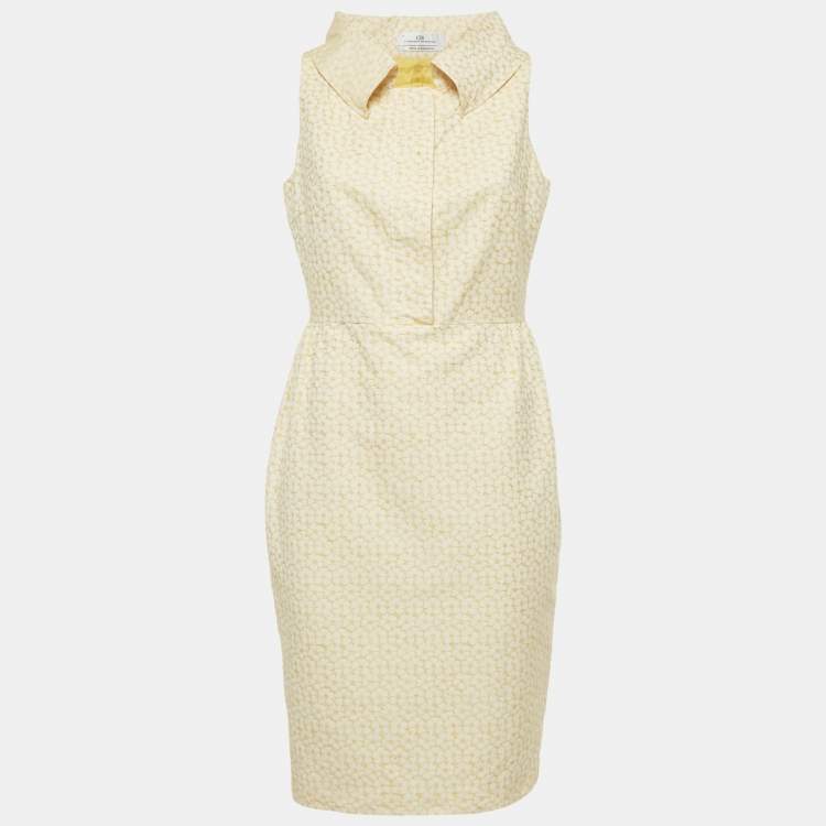 Pre Owned CH Carolina Herrera Yellow Floral Jacquard Cotton Mini Dress M