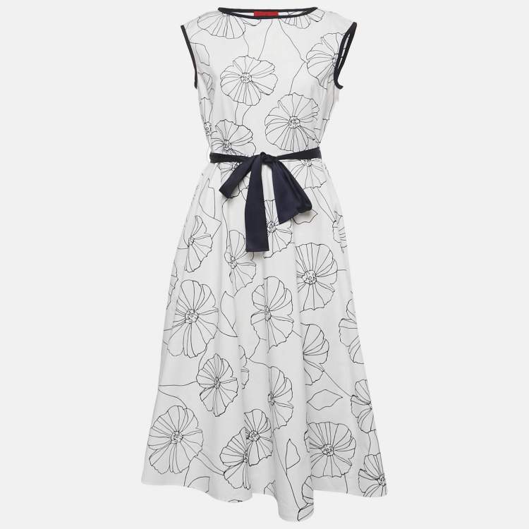 مملوكة مسبقًا CH Carolina Herrera White Floral Embroidered Cotton Belted Midi Dress M