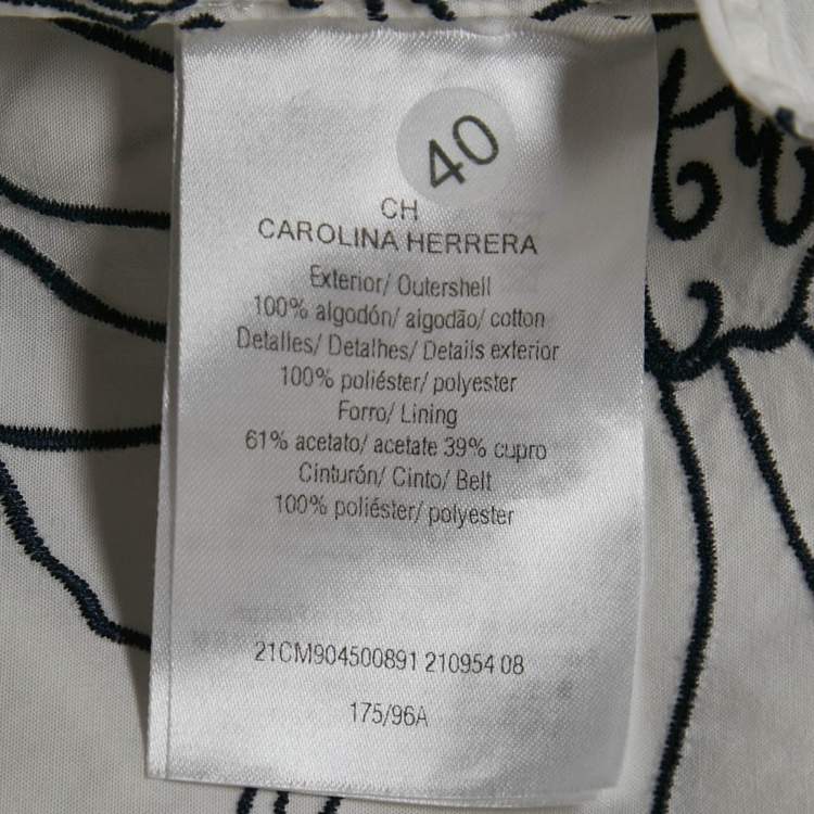 مملوكة مسبقًا CH Carolina Herrera White Floral Embroidered Cotton Belted Midi Dress M