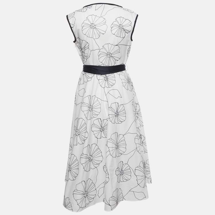 مملوكة مسبقًا CH Carolina Herrera White Floral Embroidered Cotton Belted Midi Dress M