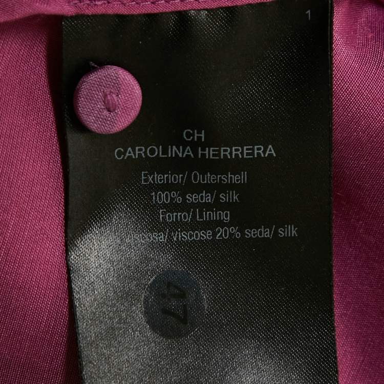 Pre Owned CH Carolina Herrera Purple Polka Dots Silk Tiered Midi Dress L