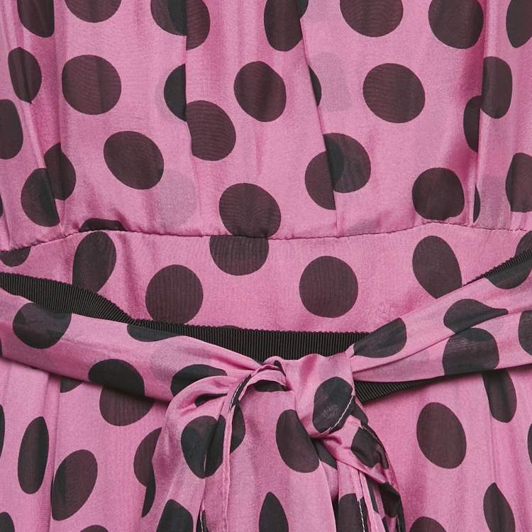 Pre Owned CH Carolina Herrera Purple Polka Dots Silk Tiered Midi Dress L