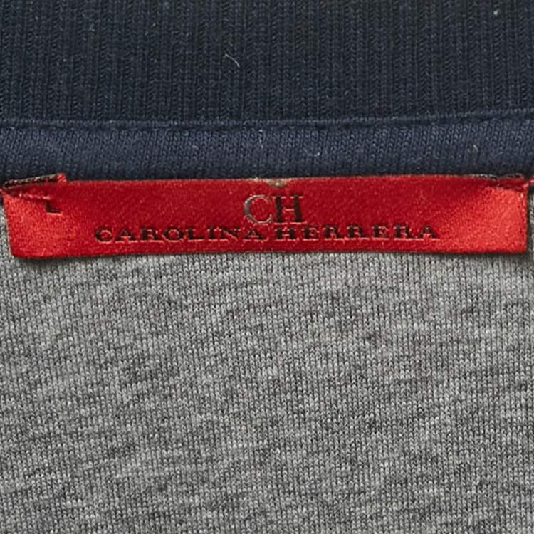 Pre Owned CH Carolina Herrera Blue/Grey Striped Neoprene Butterfly Applique Sweatshirt L