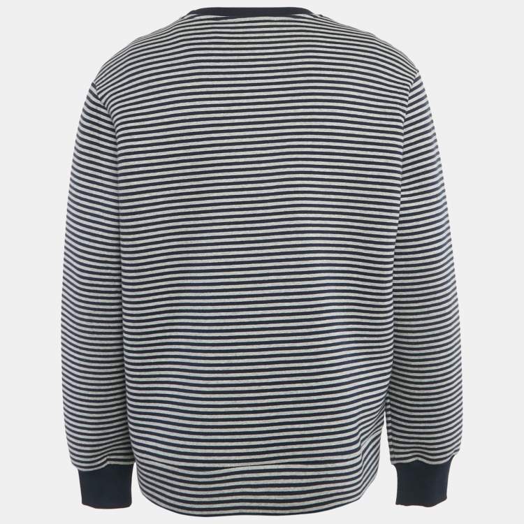 Pre Owned CH Carolina Herrera Blue/Grey Striped Neoprene Butterfly Applique Sweatshirt L