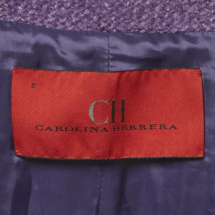 Pre Owned CH Carolina Herrera Purple Wool Blend Tweed Belted Mid-Length Coat M