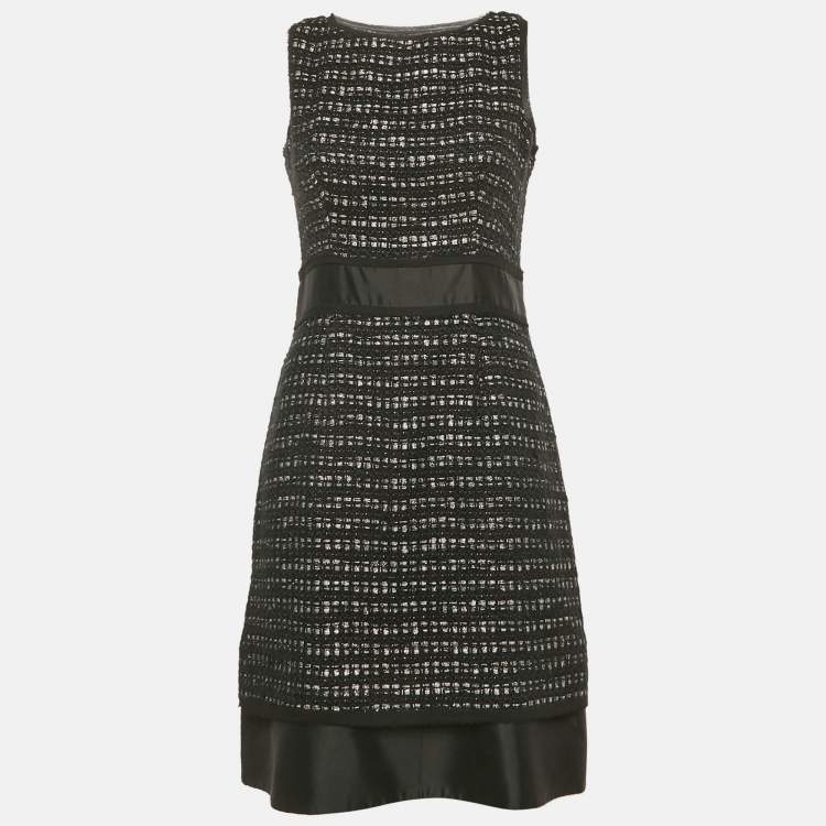 Pre Owned CH Carolina Herrera Black Lurex Tweed Raw Edge Short Dress M