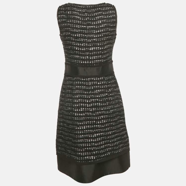 Pre Owned CH Carolina Herrera Black Lurex Tweed Raw Edge Short Dress M