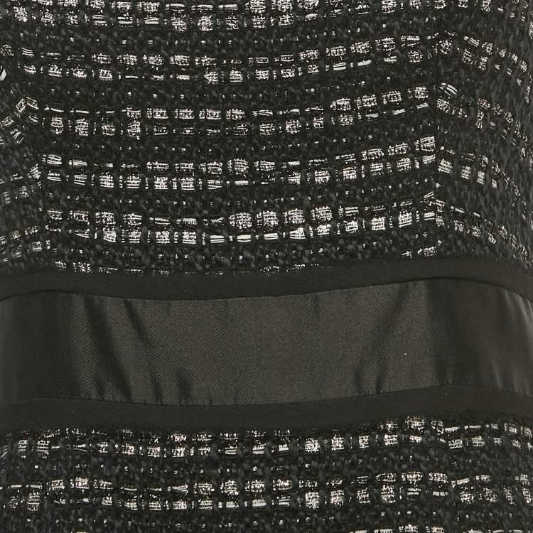 Pre Owned CH Carolina Herrera Black Lurex Tweed Raw Edge Short Dress M