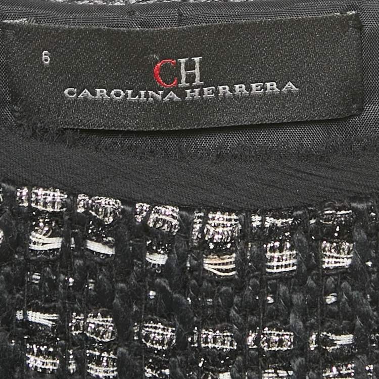 Pre Owned CH Carolina Herrera Black Lurex Tweed Raw Edge Short Dress M
