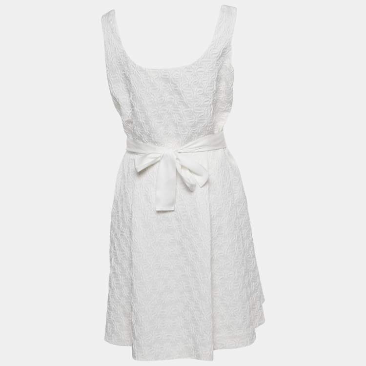 Pre Owned CH Carolina Herrera White Textured Jacquard Sleeveless Mini Dress L