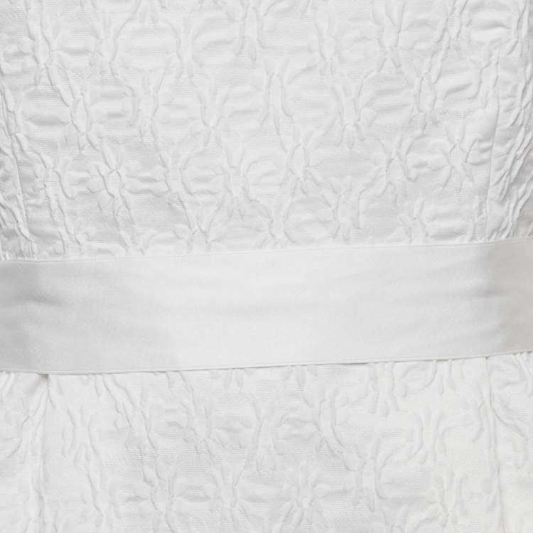Pre Owned CH Carolina Herrera White Textured Jacquard Sleeveless Mini Dress L