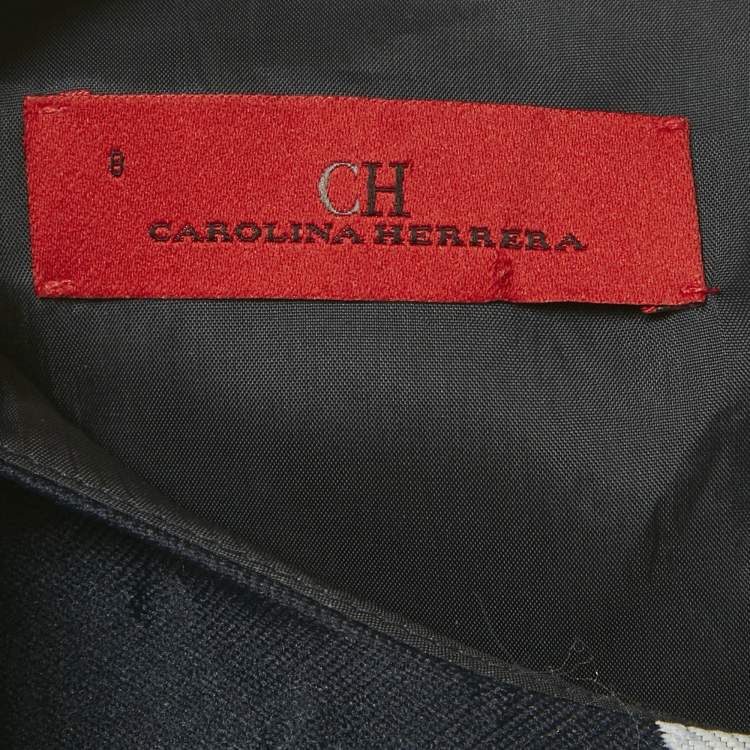 Pre Owned CH Carolina Herrera Navy Blue Floral Jacquard Flared Short Dress M