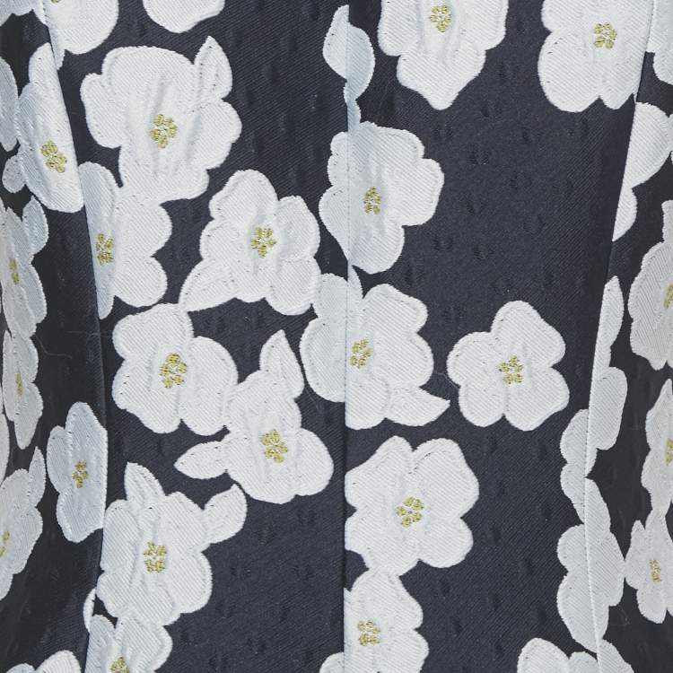 Pre Owned CH Carolina Herrera Navy Blue Floral Jacquard Flared Short Dress M