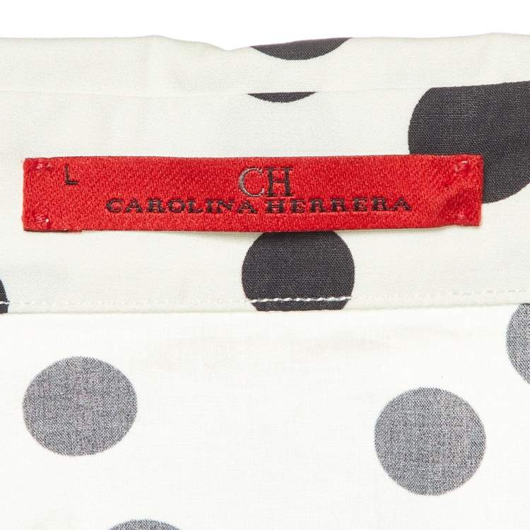 Pre Owned CH Carolina Herrera White/Black Polka Dots Cotton Long Sleeve Shirt L
